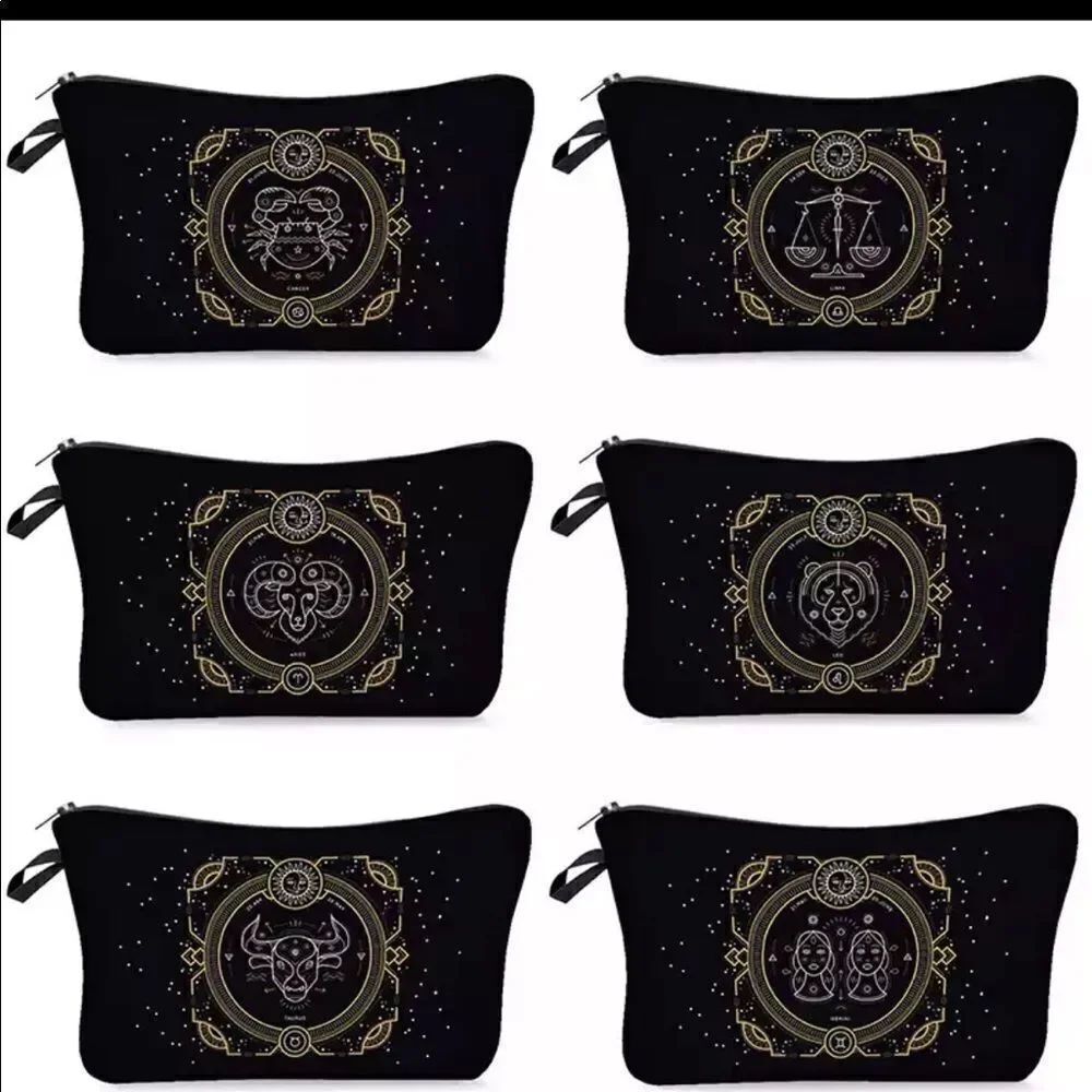 FUDEAM 12 Zodiac Print Pattern Women Waterproof Cosmetic Bag New 2 poly mailers
